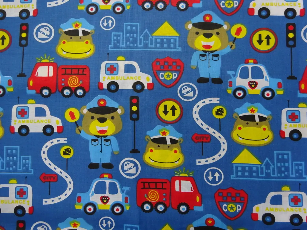 Bavlna modrá "macko policajt" 