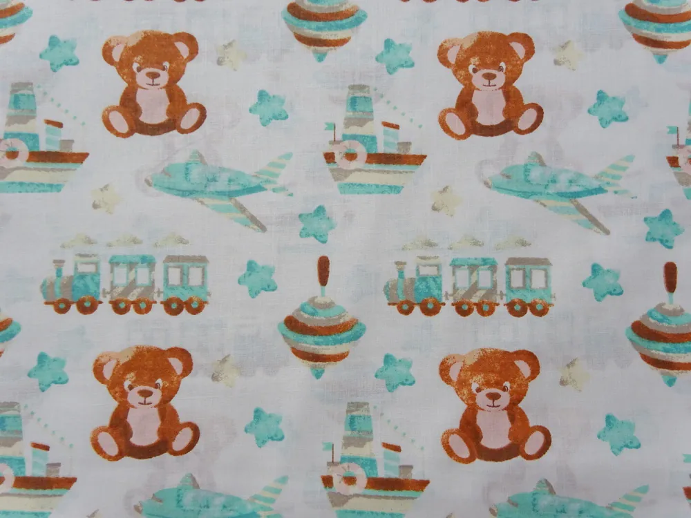 Bavlna biela "macko, hračky" 