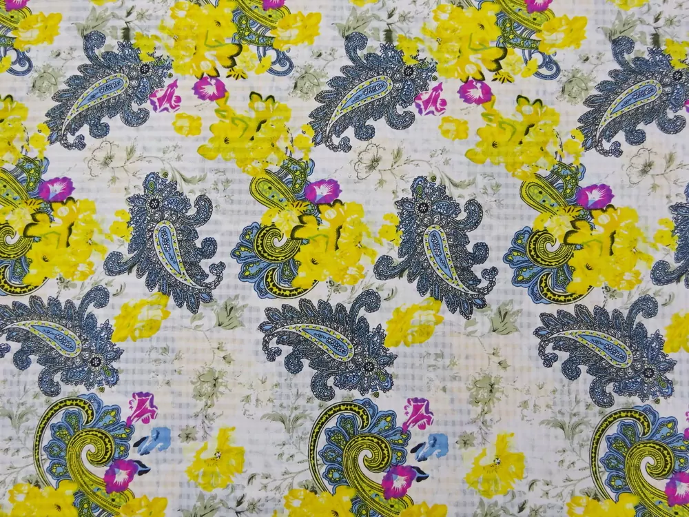 Šatovka biela "žlté kvety, kašmírový vzor"