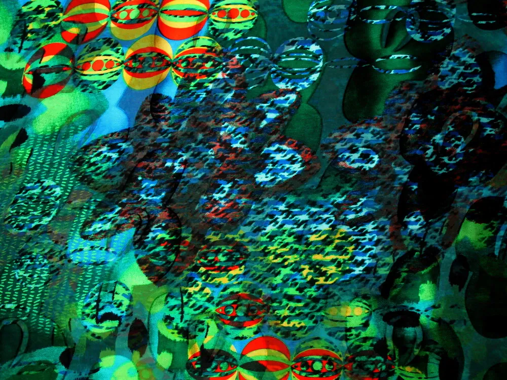 Šifón hodvábny zeleno-modrý "vzorovaný" 