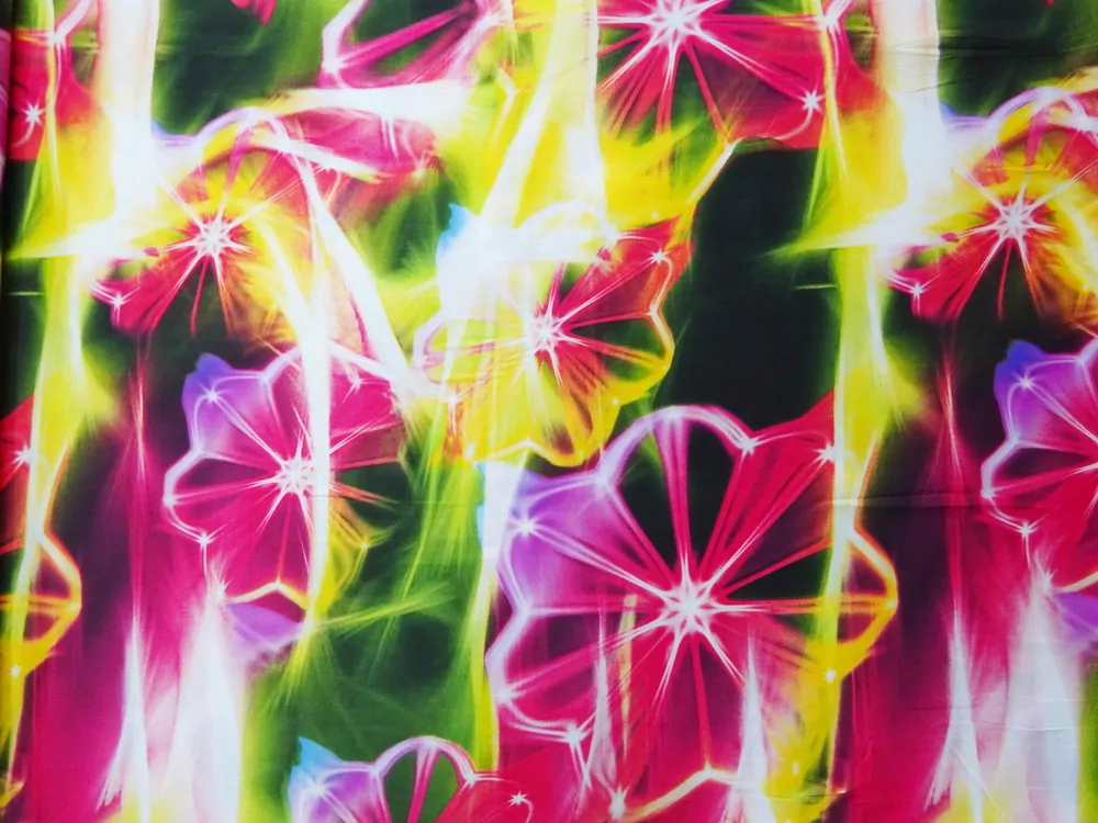 Šatovka žlto-zeleno-čierna " veľké kvety" - polomat 