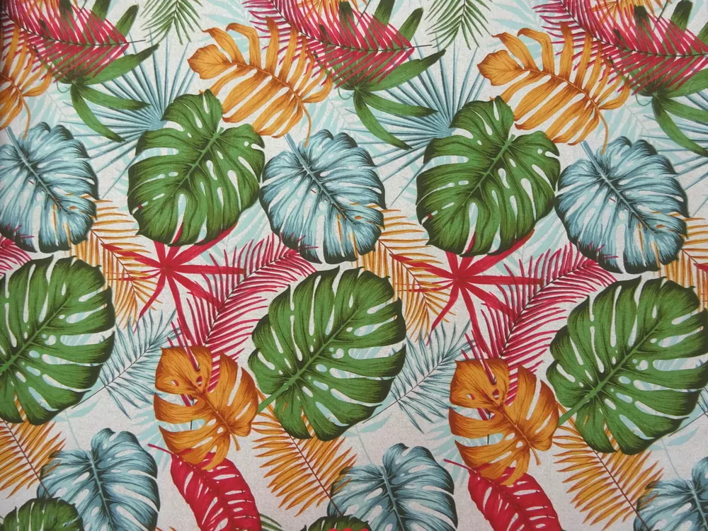 Poťahovka bielo-béžová "veľké farebné listy" 