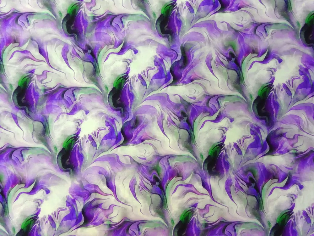 Hodváb bielo-zeleno-fialový "vzorovaný" 