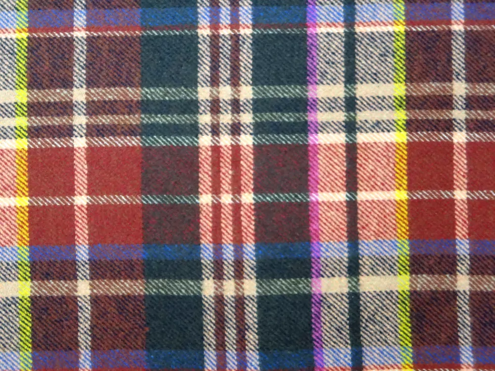 Kabátovina tenká s vlnou červená "farebné káro" 