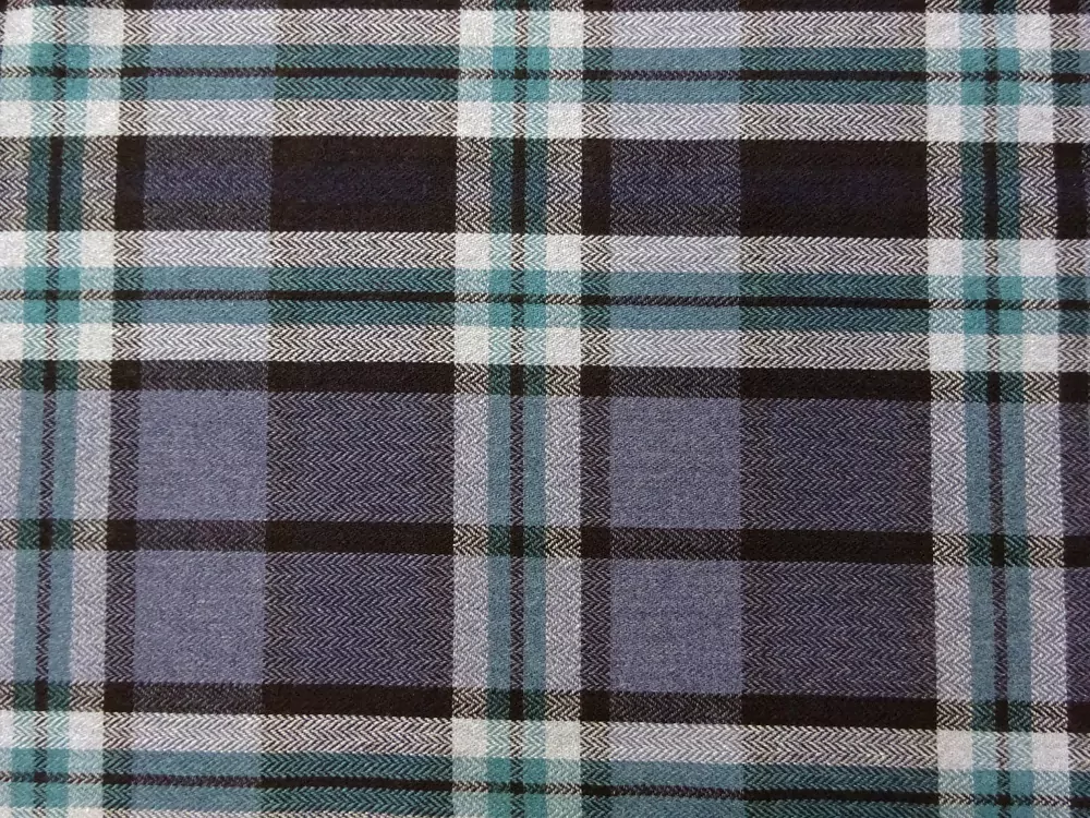 Kabátovina modrá "tyrkysovo-čierne káro" 