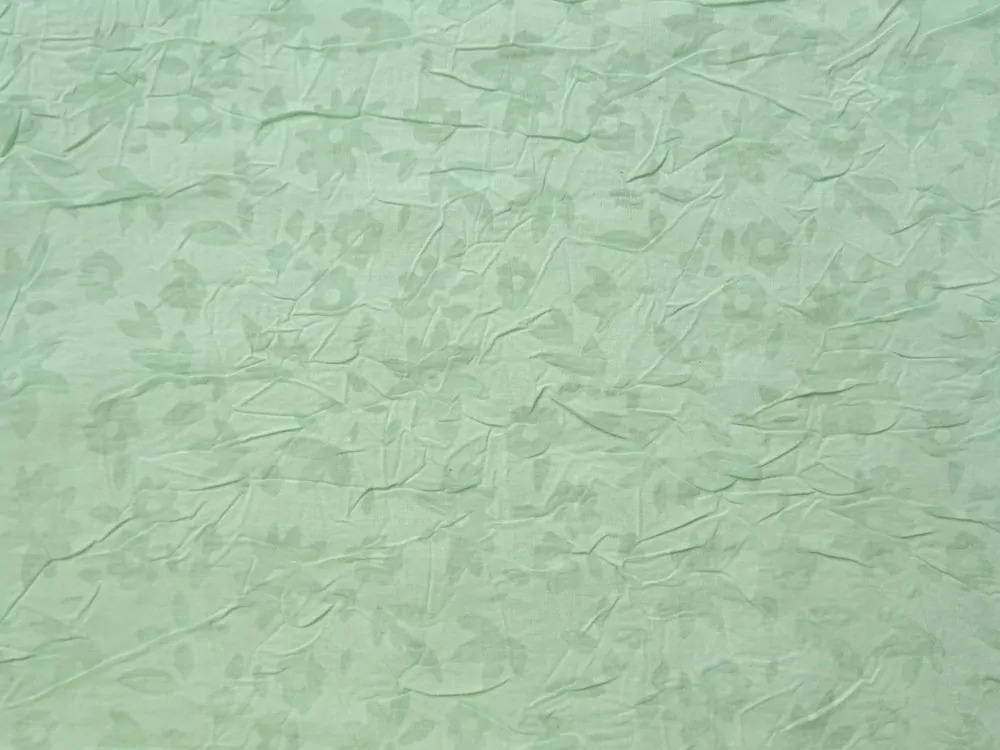 Šatovka zelená krčená "kvety" - vypaľovaný vzor