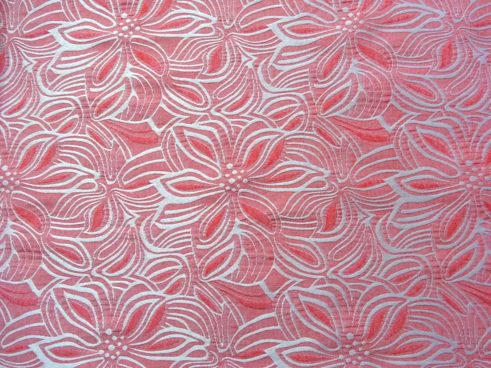 Žakard lososový "plastické kvety"