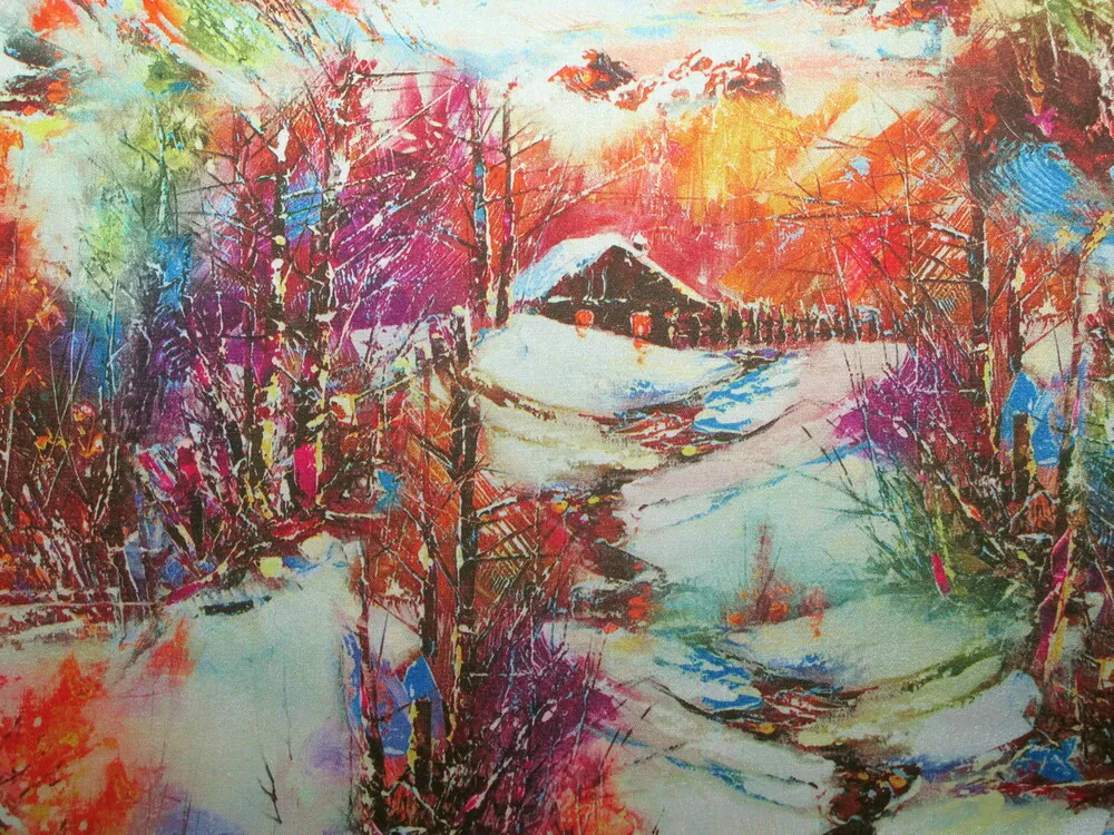 Satén pomarančový "zimná krajina" 