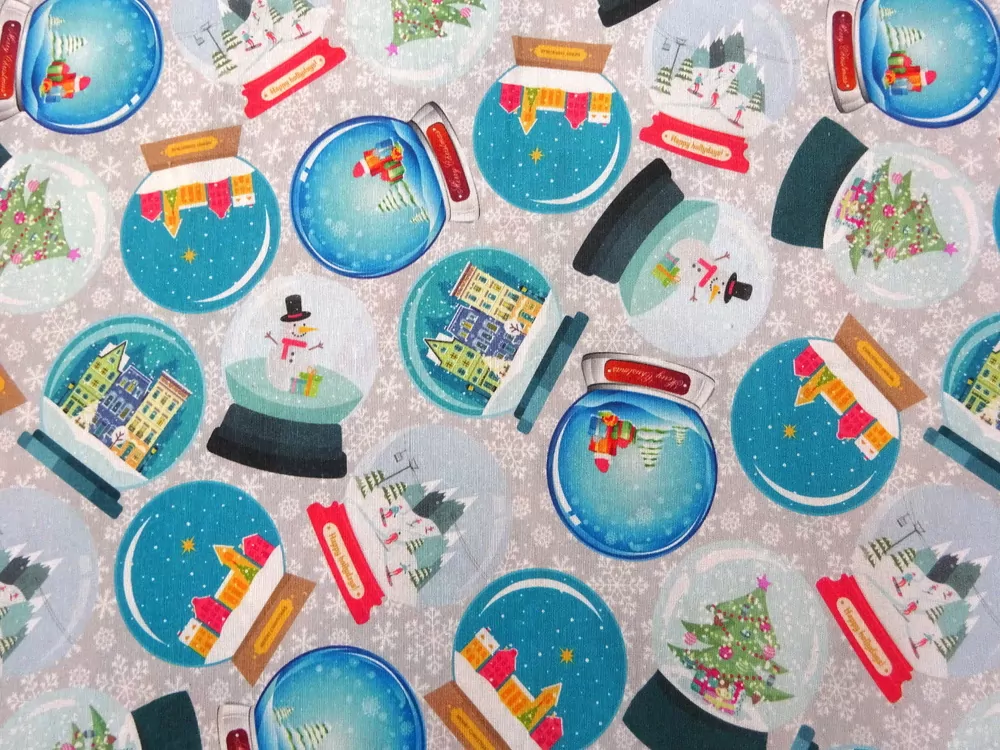 Poťahovka sivá "vianočné gule, vločky" 