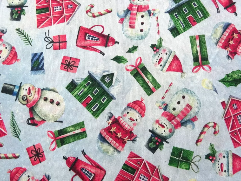 Poťahovka svetlomodrá "snehuliaci, vianočný motív" 