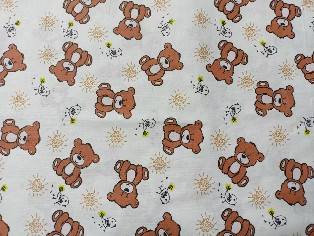 Bavlna maslová "macko, vtáčik"