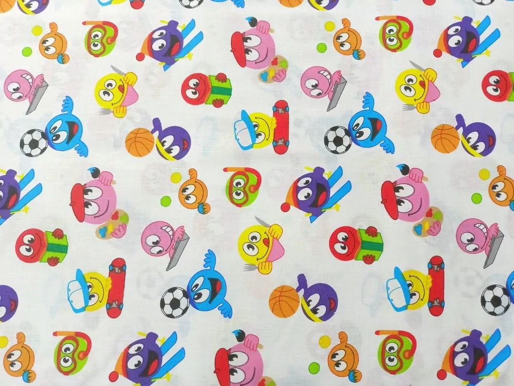Bavlna biela "športujúci smajlíci"