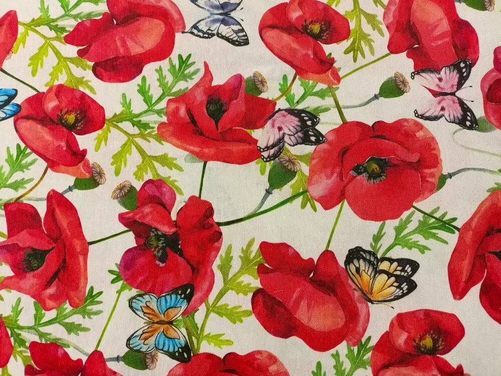 Poťahovka biela "červené maky, motýle" 