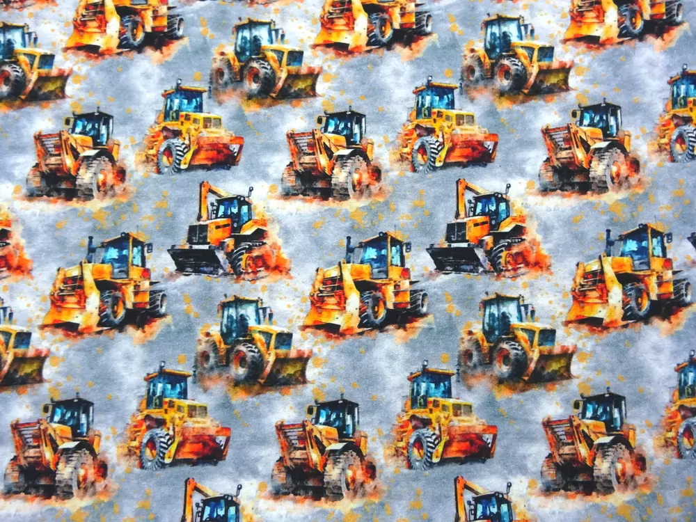 Teplákovina sivá "traktor, bager" - digitálna tlač 