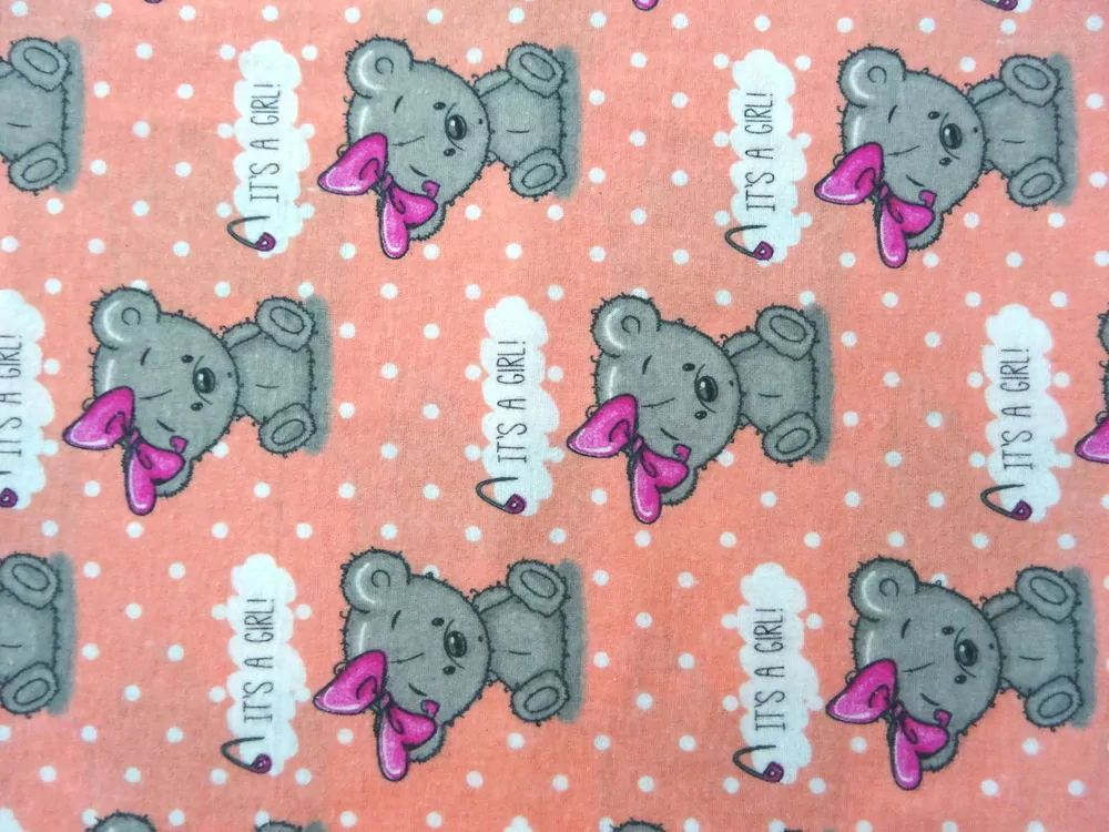 Flanel pomarančový "sivý macko"