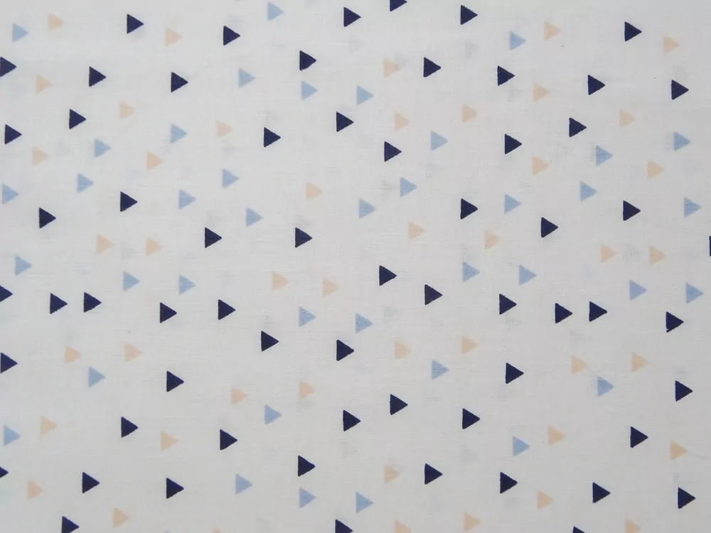 Bavlna biela "marhuľový a modrý trojuholník" 