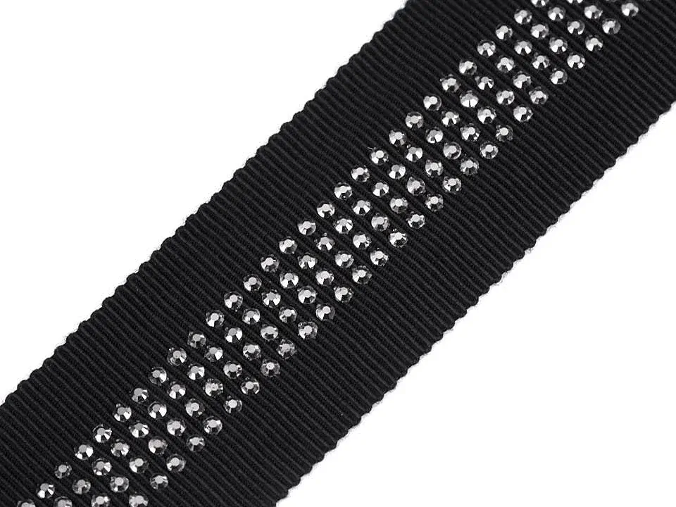 Stuha odevná čierna "tmavosivé kamienky" - 30 mm