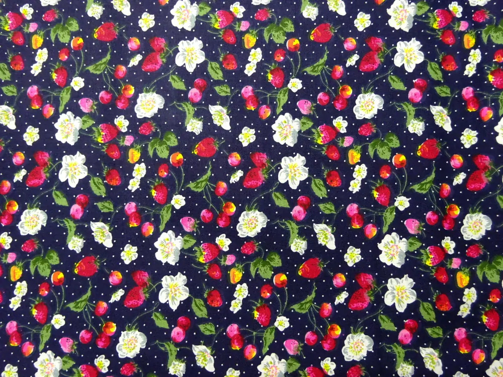 Bavlna tmavomodrá "jahody"