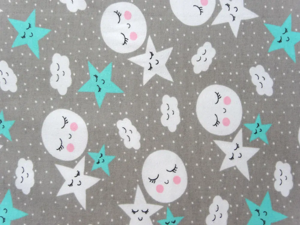 Flanel sivý "obláčik, hviezdička" 