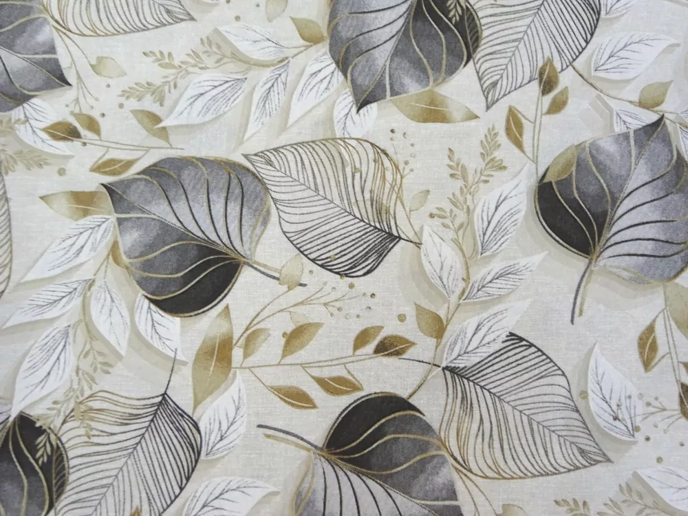 Poťahovka prírodná "béžové a sivé listy"