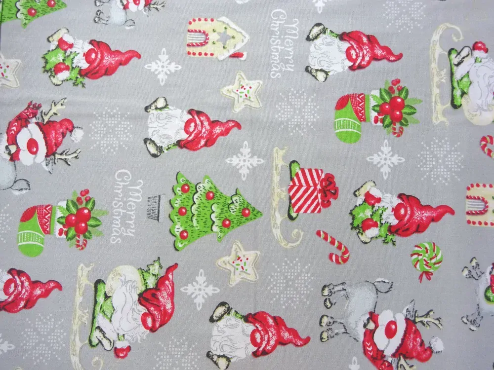 Bavlna hrubo tkaná sivá "vianočný motív" 