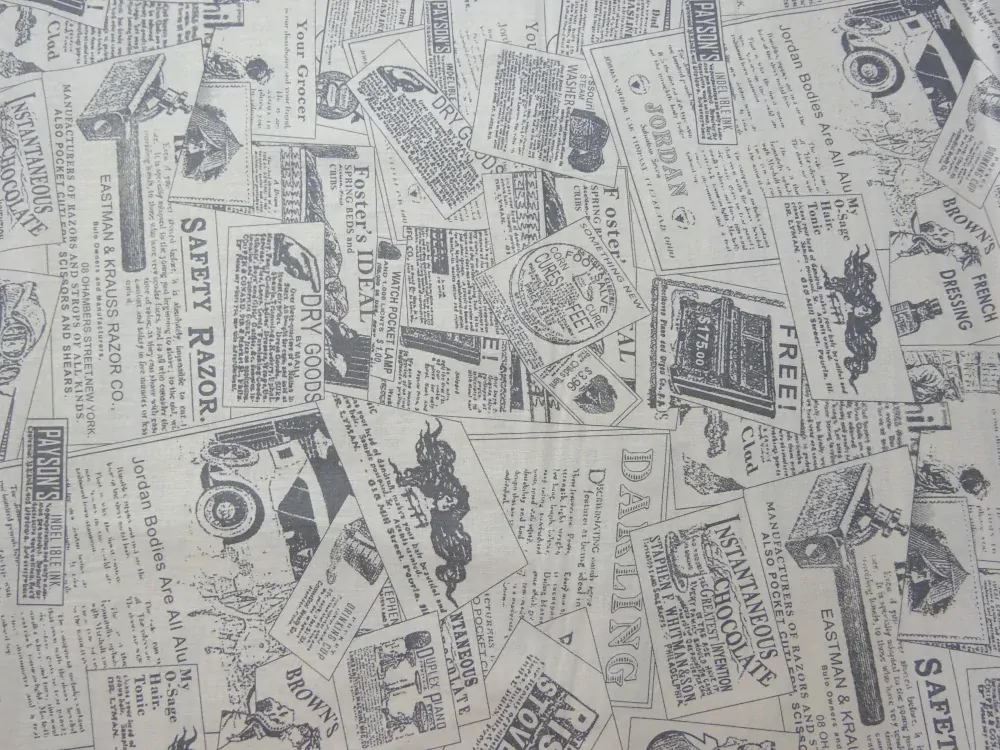 Bavlna svetlobéžová "noviny" 