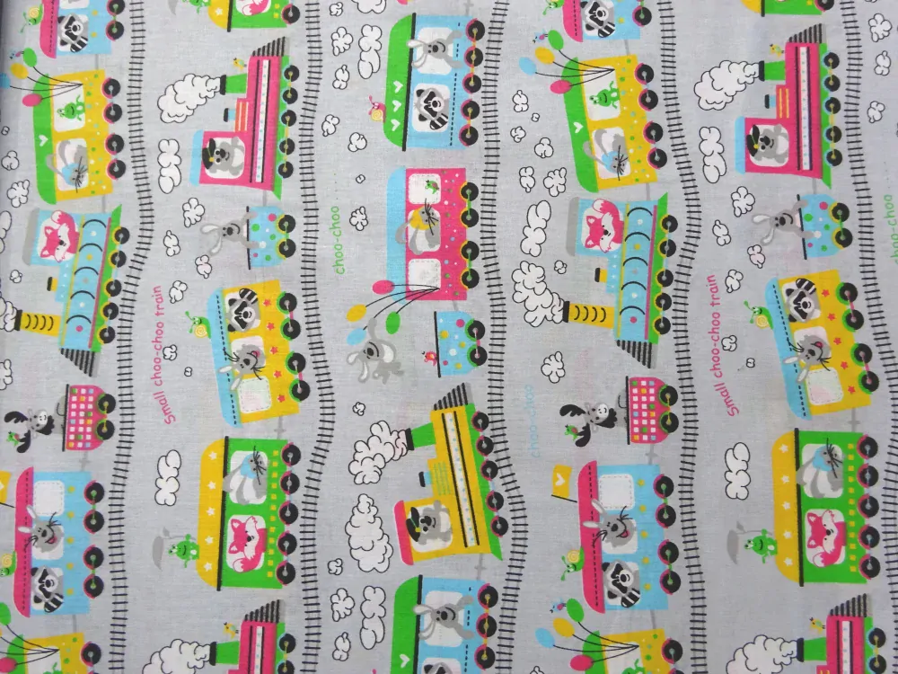 Bavlna sivá "vláčik so zvieratkami" 