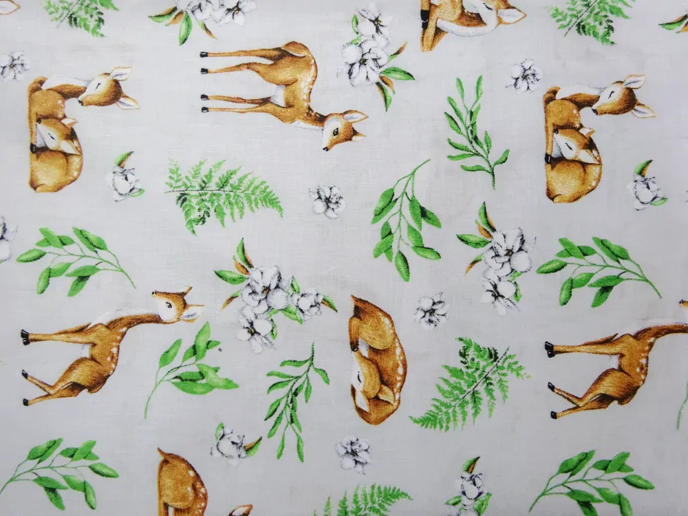 Bavlna sivá "srnka, rastlinky" 