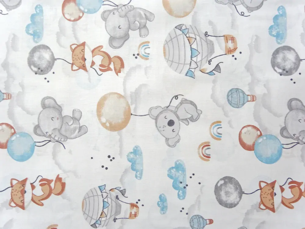 Bavlna biela "zvieratká s balónikom" 