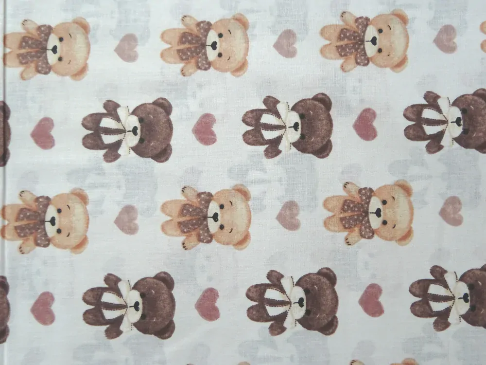 Bavlna smotanová "macko, srdiečko" 