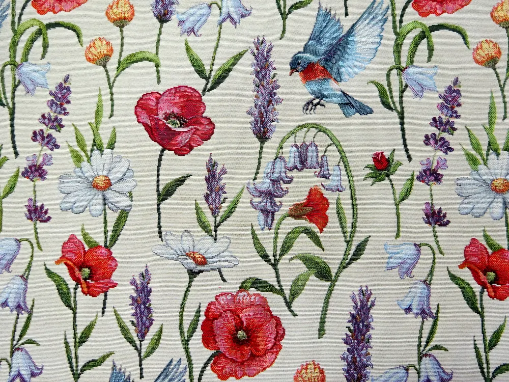 Gobelín prírodný "kvety, vtáčik" 