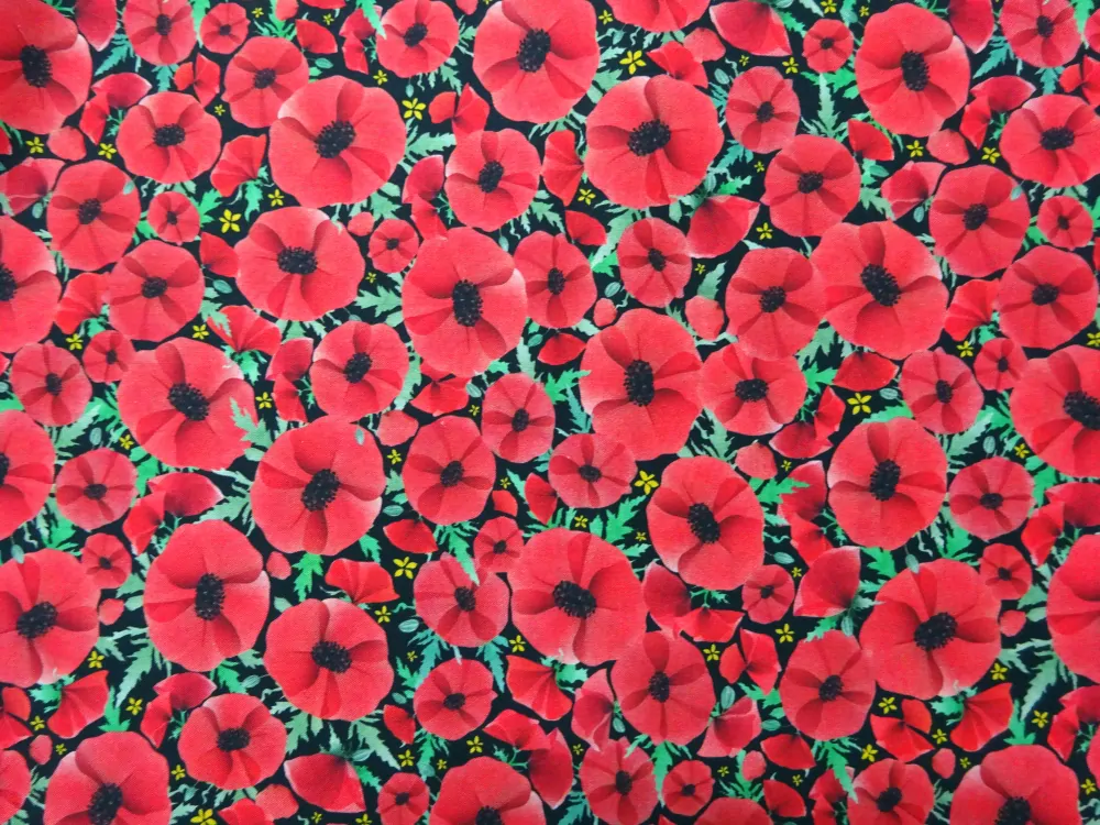 Bavlna čierna "červené maky" - Amerika 