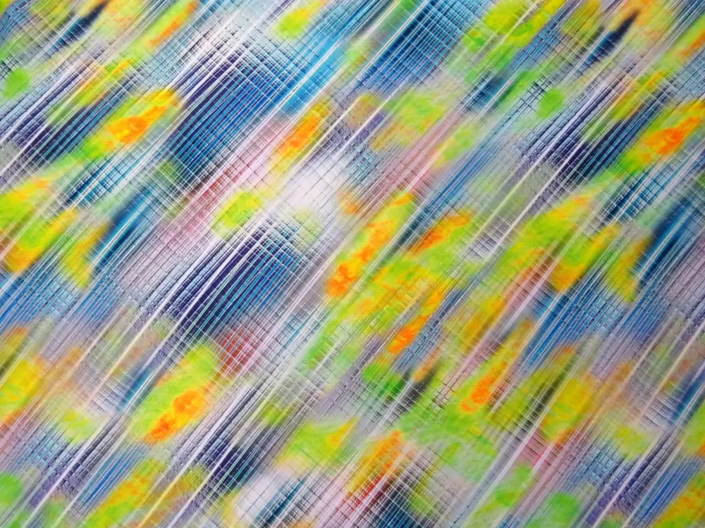 Hodváb žlto-zeleno-modrý "vzorovaný" 