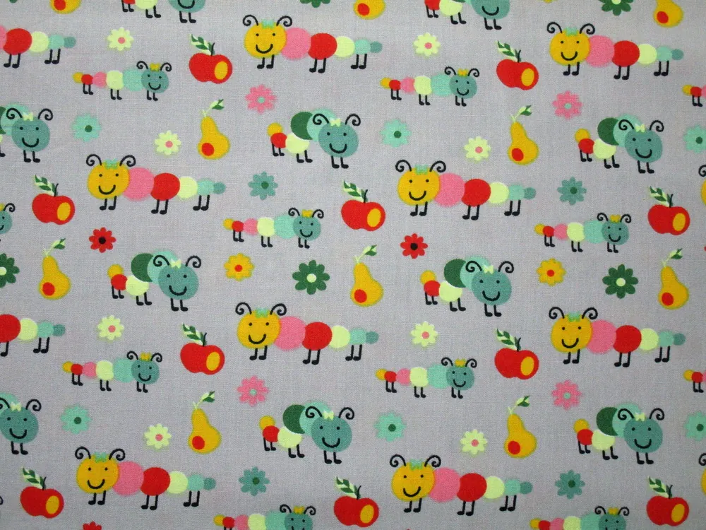 Bavlna sivá "stonožka, ovocie" 