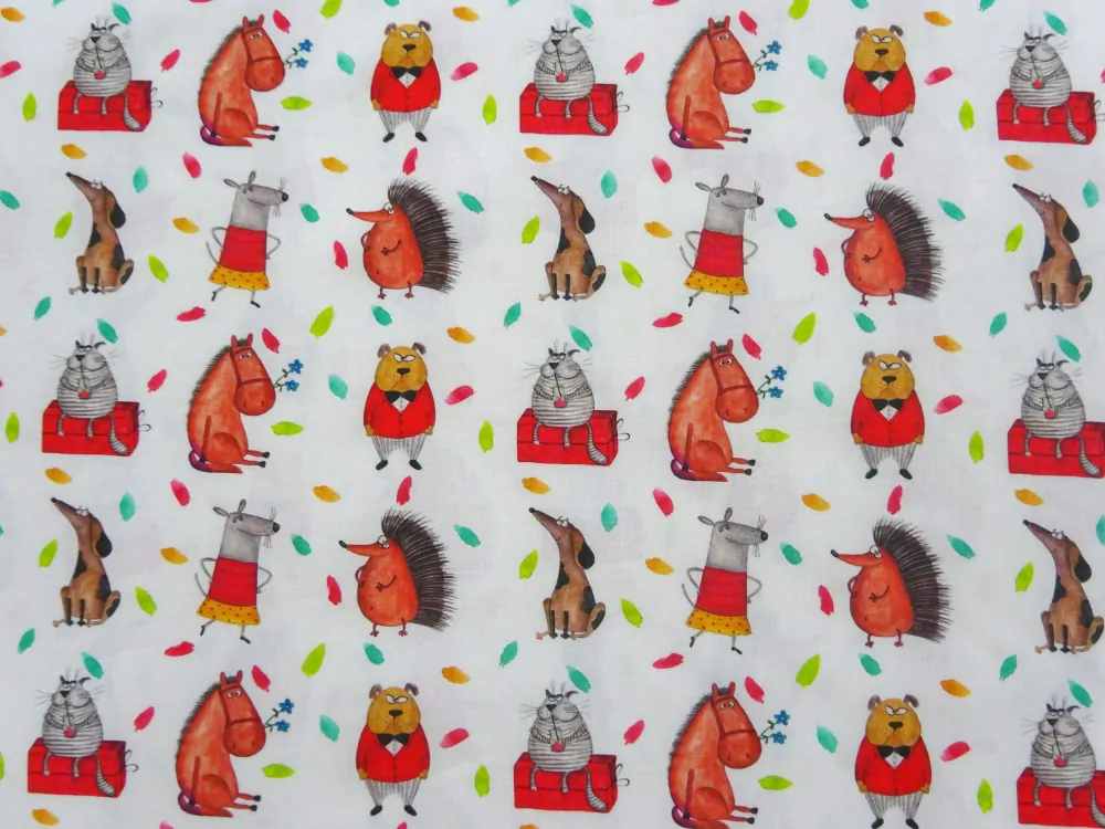 Bavlna biela "zvieratká, lístky" - Taliansko 