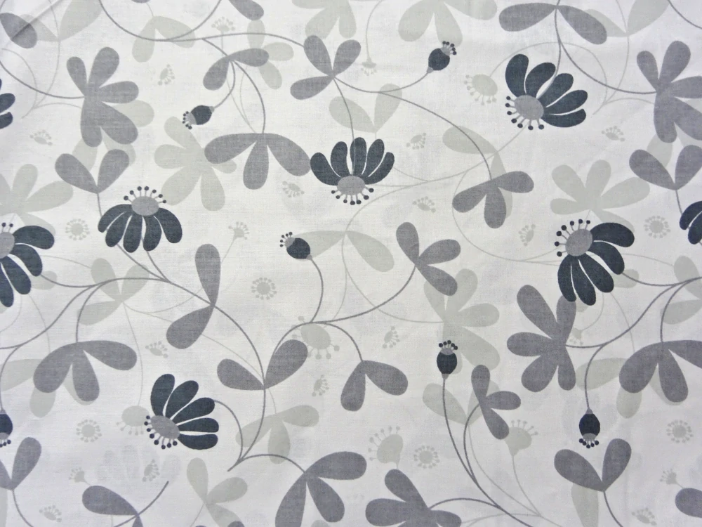 Bavlna biela "sivé kvety a lístky" 