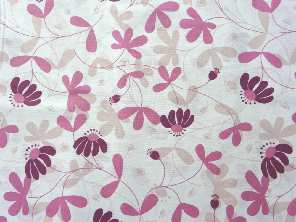 Bavlna biela "ružové kvety" 