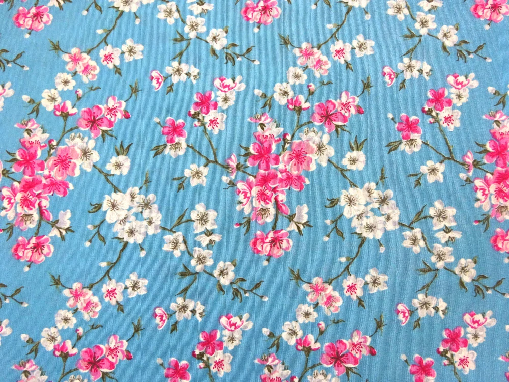 Poťahovka modrá "biele a ružové kvety" 