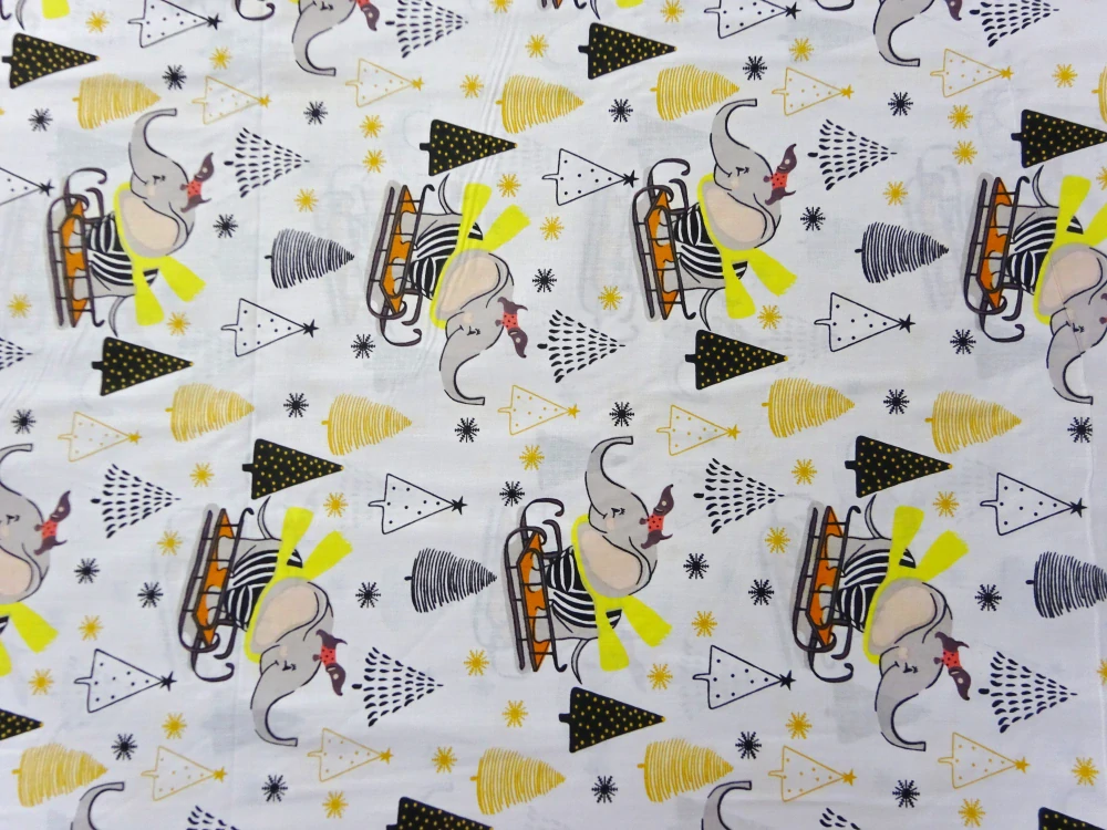 Bavlna biela "slon na saniach" 