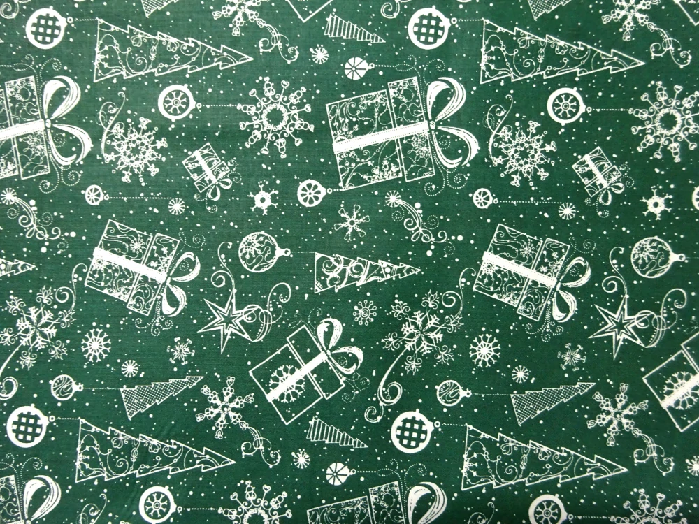 Bavlna tmavozelená "vianočný motív" 