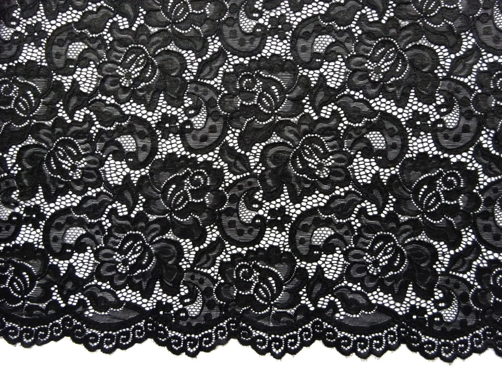 Krajka elastická čierna "kvety" 