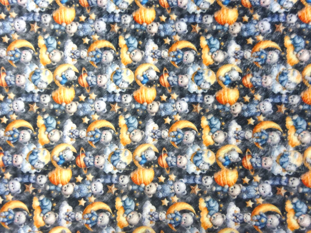 Fleece čierny "macko, mesiac, planéta" 