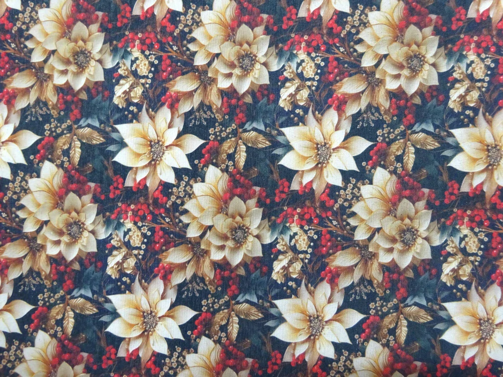 Poťahovka čierna "kvety, červené bobule" 