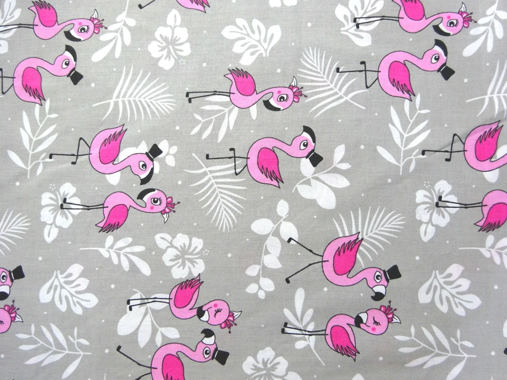 Bavlna sivá "ružový plameniak" 