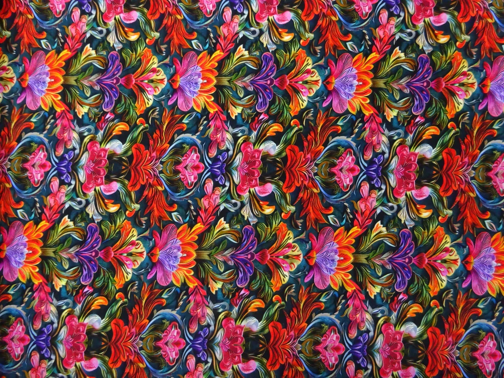 Teplákovina modro-smaragdová "kvety" - digitálna tlač 