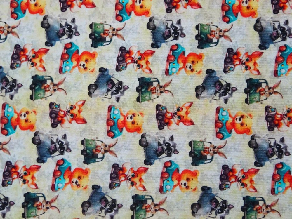 Teplákovina žlto-sivá "zvieratká" - digitálna tlač 