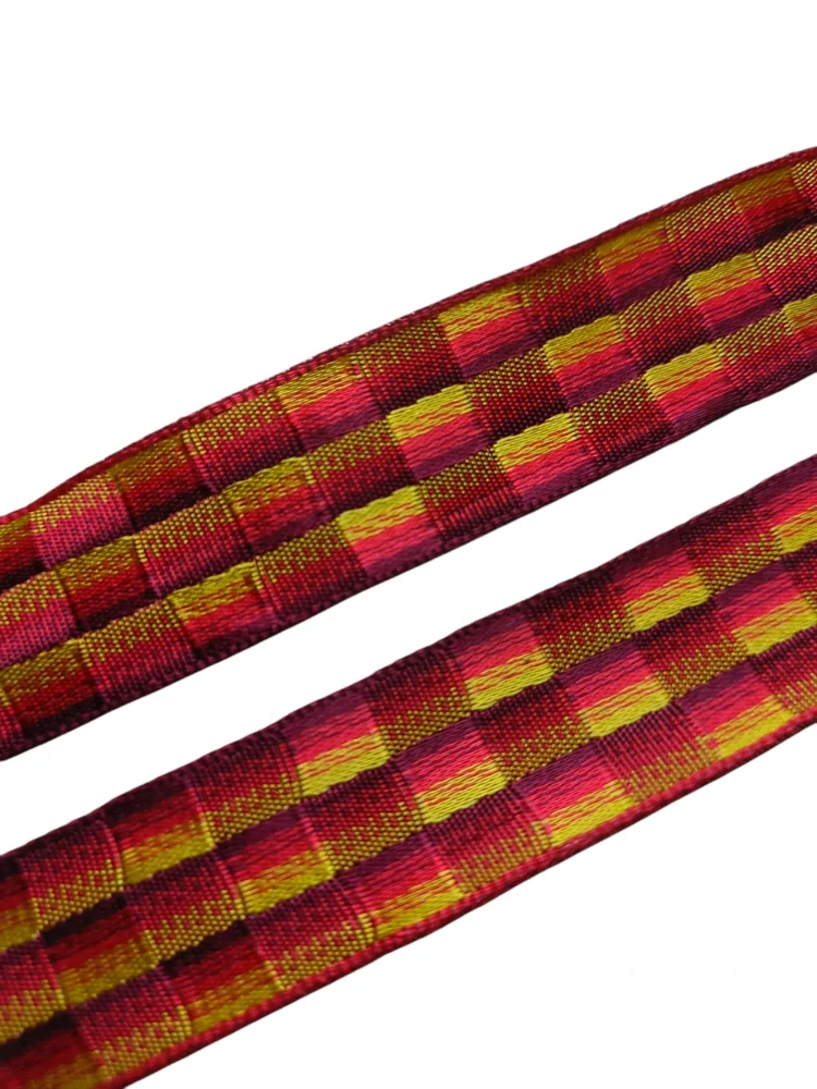 Stuha s drôtikom horčicovo-červené "obdĺžniky" - 25 mm