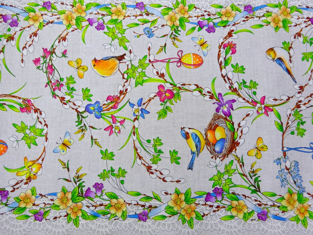 Obrusovina sivá "jarný motív" 