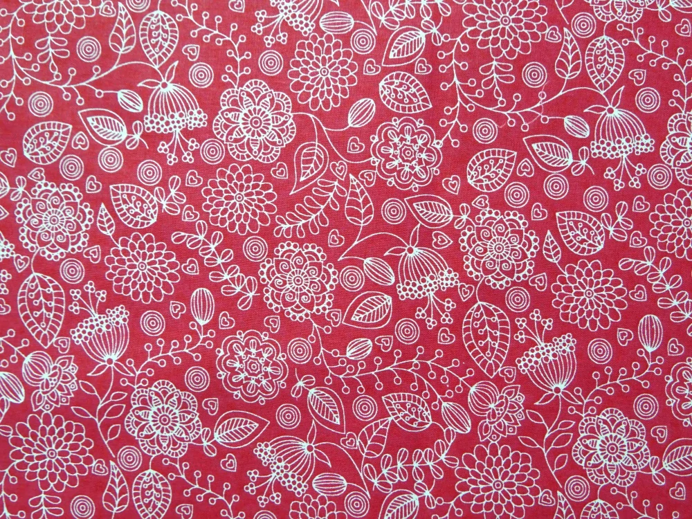Bavlna červená "biele kvety" 