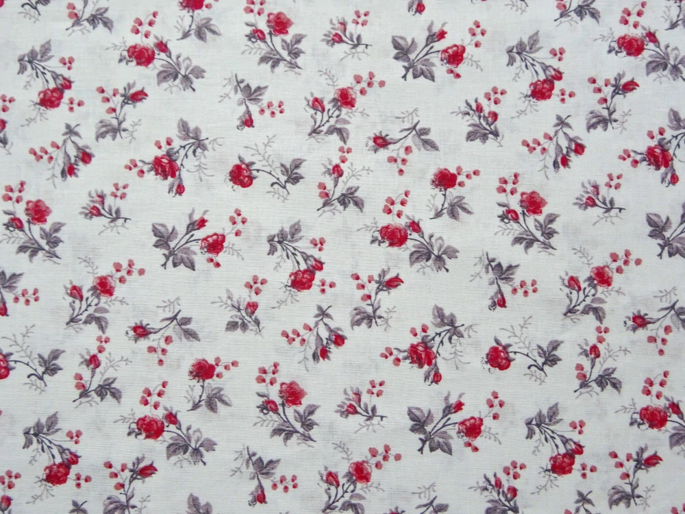 Bavlna biela "červené kvety" 